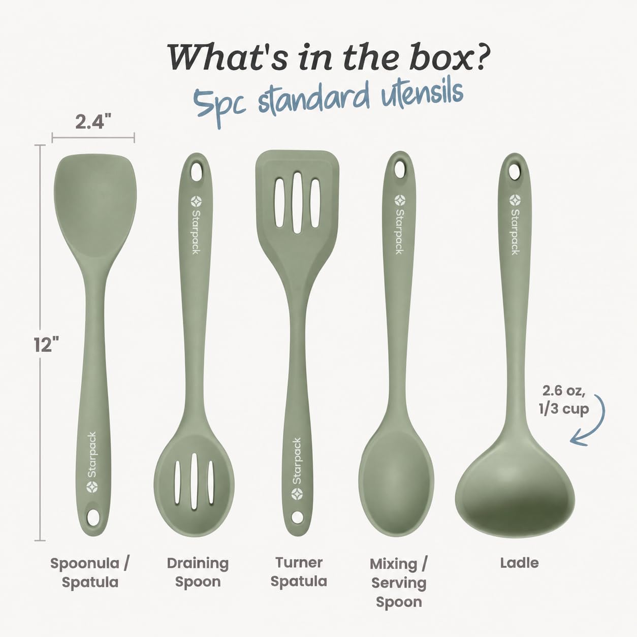 Starpack - Juego de utensilios de cocina de silicona "Stir & Serve" (5 piezas) - Juego de utensilios de cocina resistentes al calor hasta 315.6 °C - Utensilios de cocina para utensilios de cocina