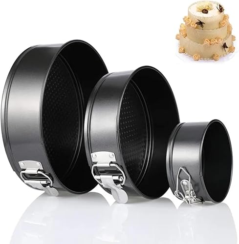 Juego de 3 moldes grandes para tartas de queso antiadherentes con parte inferior extraíble, juego de moldes redondos a prueba de fugas, incluye 3