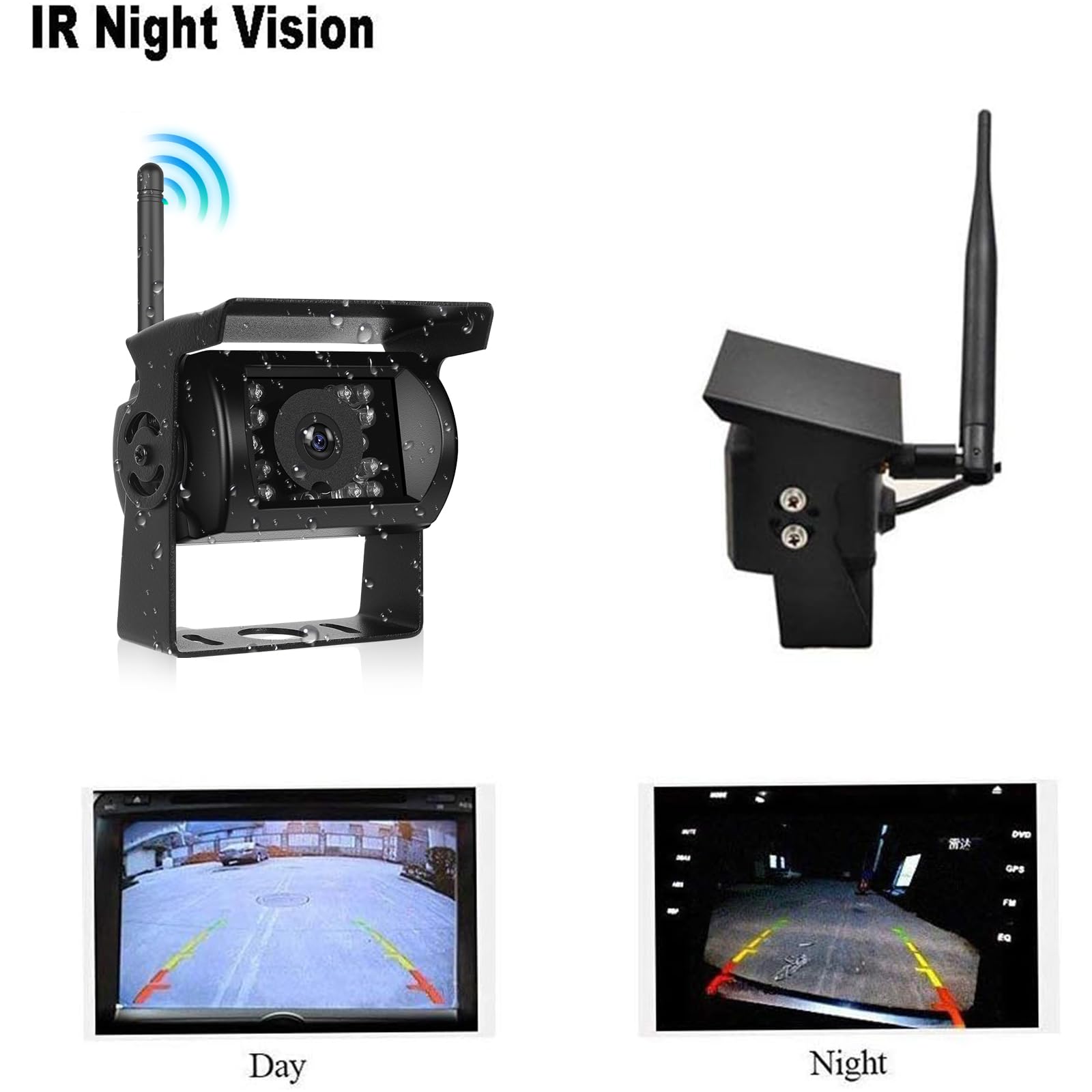 Ohradio Draadloze Achteruitrijcamera met 7 Inch Monitor Kit met 2 Achteruitrijcamera's Draadloze AHD Nachtzicht IP67 Waterdicht voor Vrachtwagen RV Camper DC 12-36V