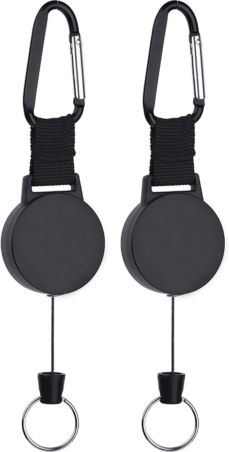 HeavyDuty Retractable Key Chain with 25 Inch Stainless Cable, 2 Pack