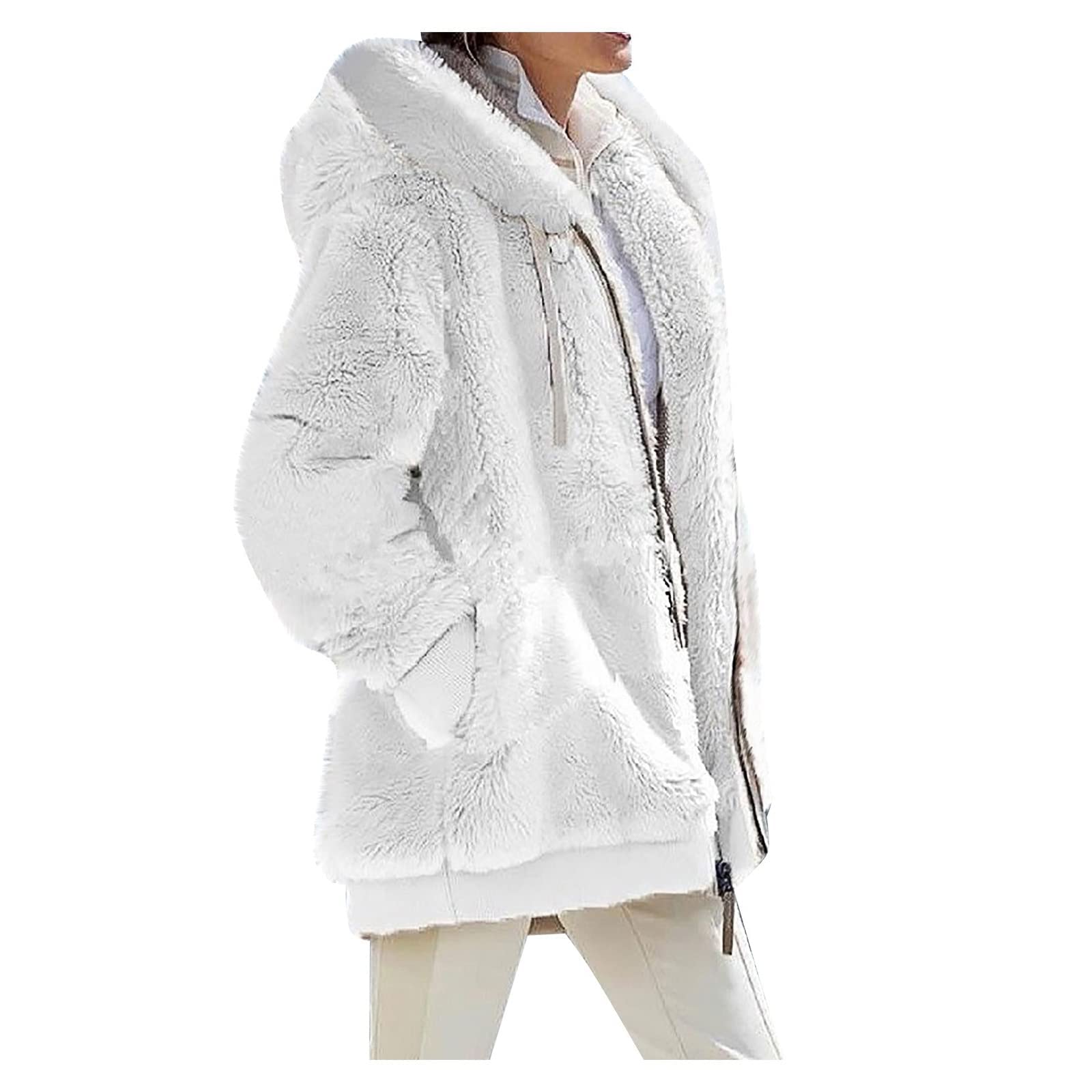 COTECRAM Generic Hoodies for Women Winter Sherpa Fleece Jackets Coats Casual Long Sleeve Zip Up Fuzzy Plush Sweatshirts Faux Fur Warm Plus Size Outerwear Clothes(A-White,Large), (winter women)