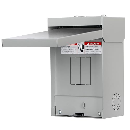 Hiweld Caja de disyuntor monofásico de 60 amperios, 3 cables, neutro sólido, 2 espacios y 4 circuitos para exteriores (9.5 x 6 x 5 pulgadas)