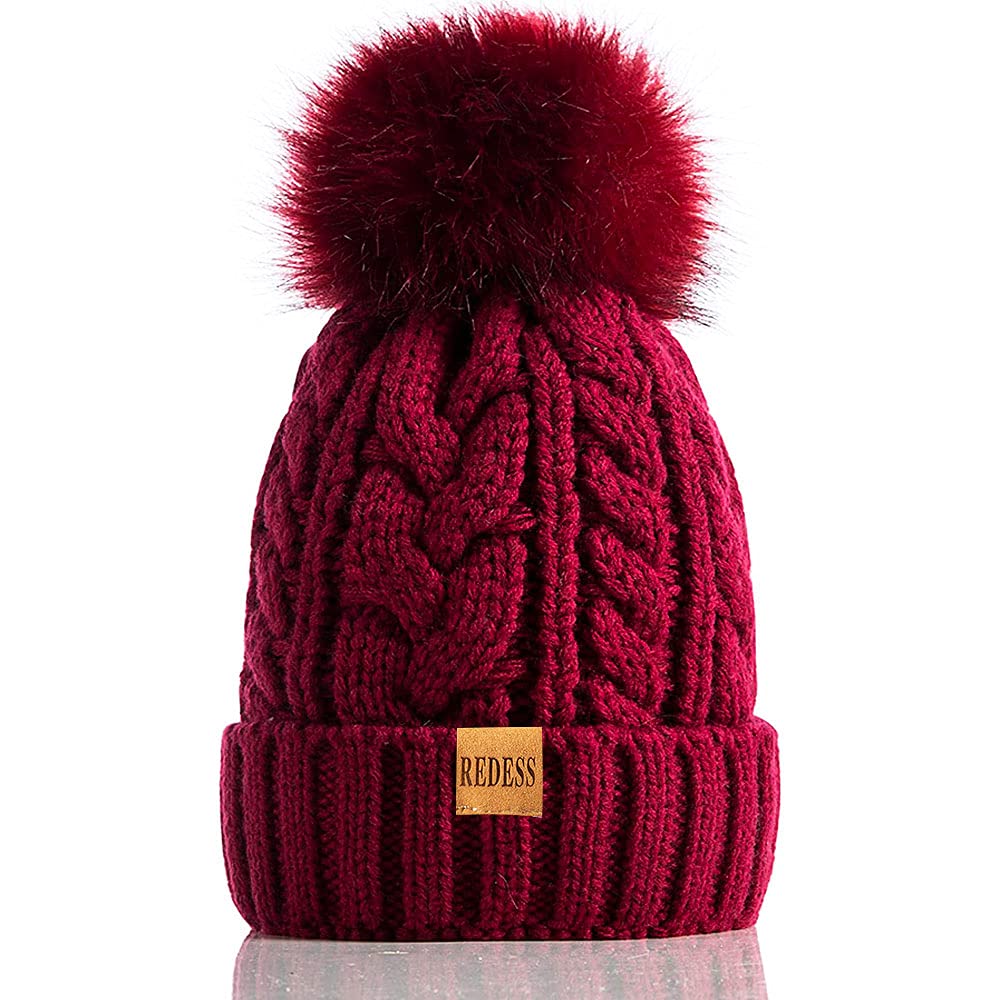 REDESS Cappello Invernale da Donna con Pom Pom Beanie Caldo Foderato in Pile Spesso Slouchy Snow Knit Chunky Baggy Skull Berretto da Sci