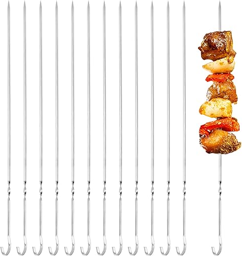 Senzeal Brochetas de barbacoa de 15 pulgadas de acero inoxidable, brochetas de barbacoa para asar carne, camarones, pollo, salchichas de verduras y