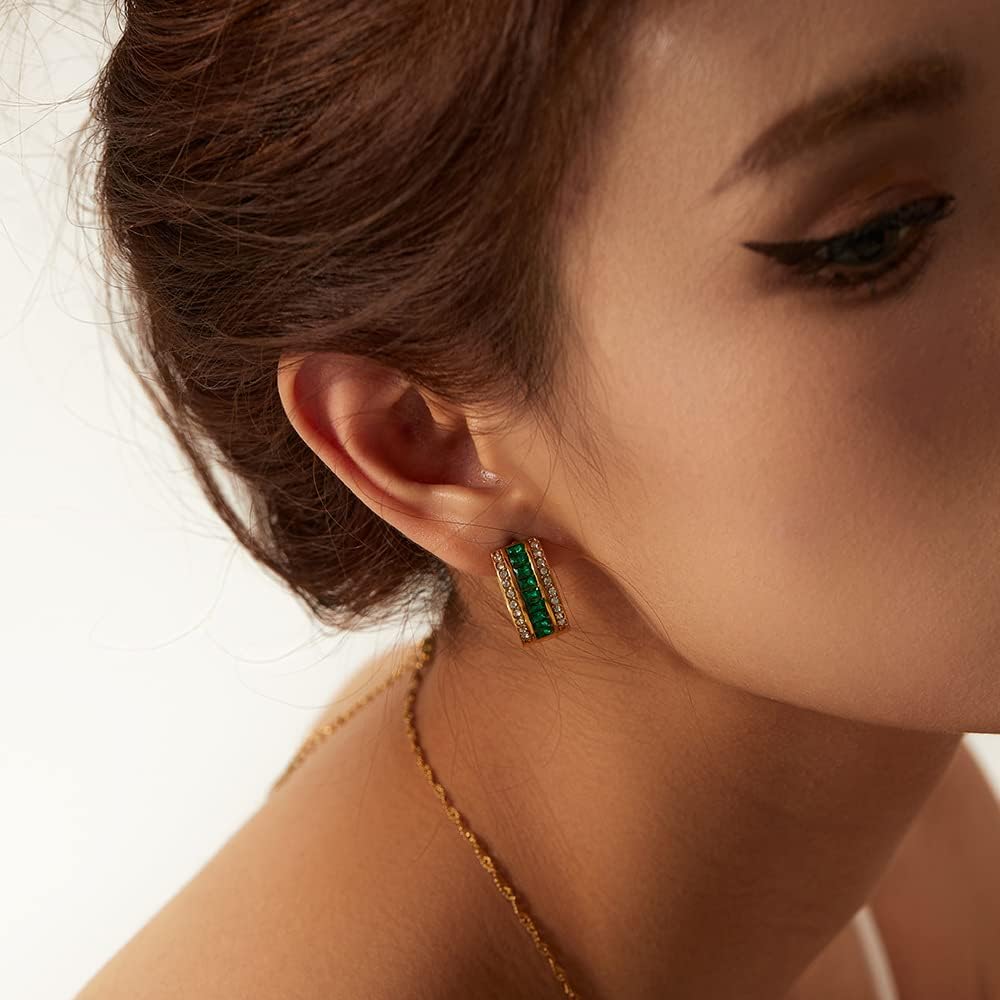 14K Gold Crystal C Shape Earrings, Natural Crystal Earrings - Perfect Birthday and Holiday Gift for Mom, Wife and Girlfriend