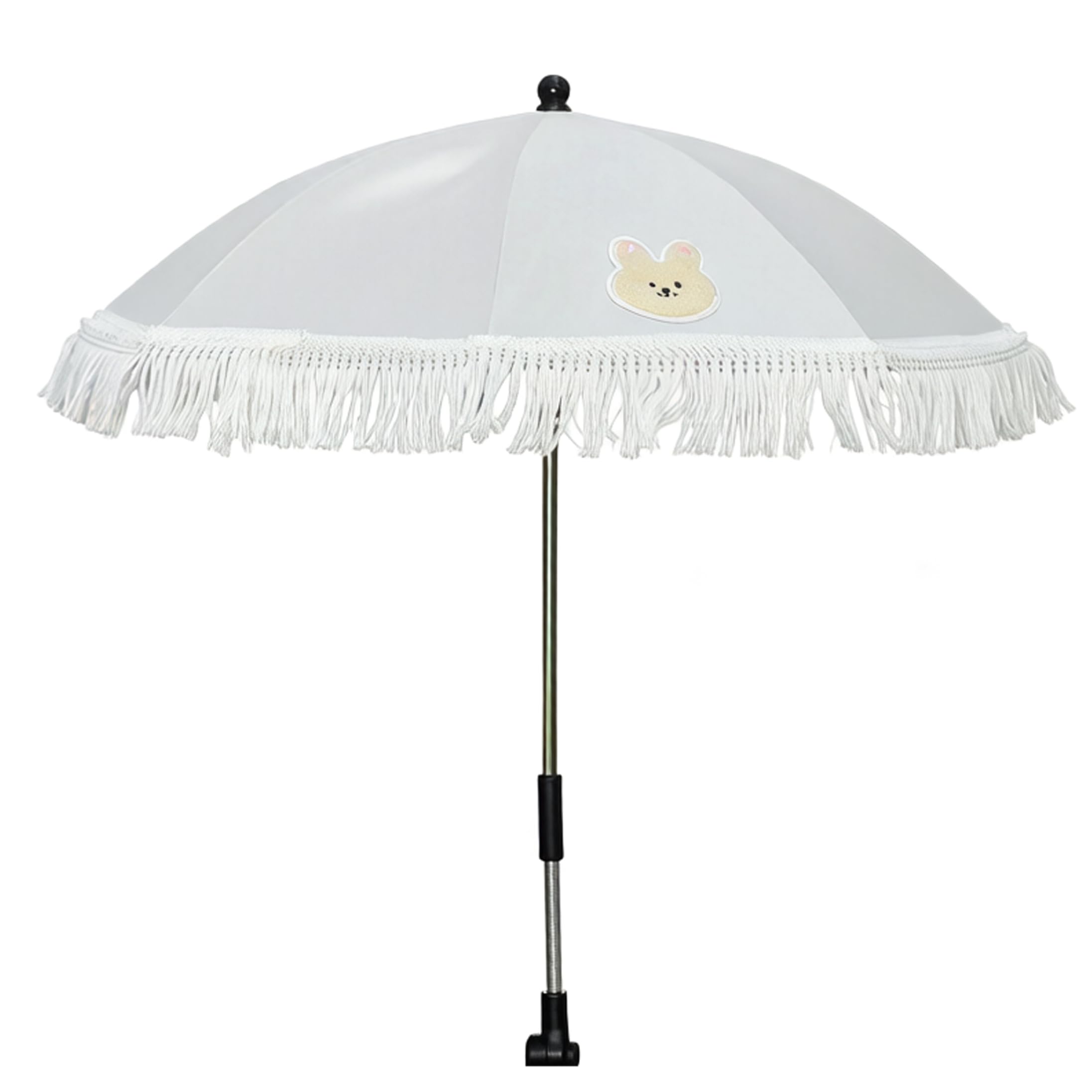 Silla de playa para bebé con sombrilla, silla segura para niños pequeños con sombrilla con abrazadera, revestimiento plateado reflectante UV y ribete de encaje para protección solar, 65x77 cm