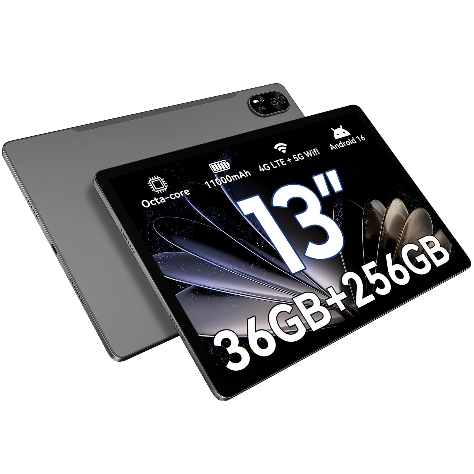 Blackview Android 16 Tablet 13 Zoll MEGA8,36GB RAM+256GB ROM,90Hz 2K FHD Großes Display,Gaming Tablet PC,Octa Core T620,50MP+13MP Dual AI Camera,11000mAh Akuu,4G LTE+5G WiFi/GPS/WideVine L1/Face ID