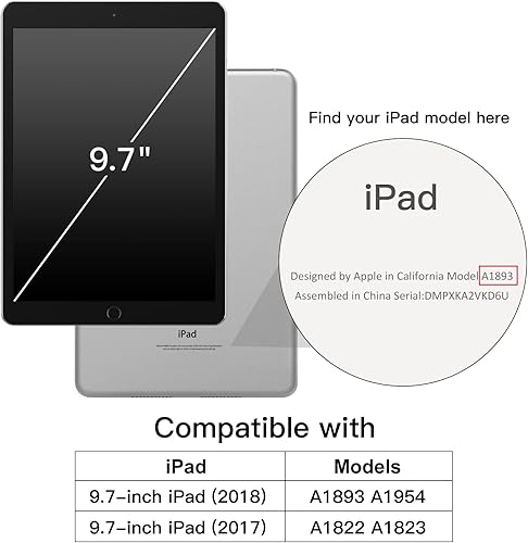 Miniatura 2 de JETech Funda para iPad de 9.7 pulgadas (65 generación, 20182017) con soporte para lápices, carcasa trasera transparente transparente, soporte