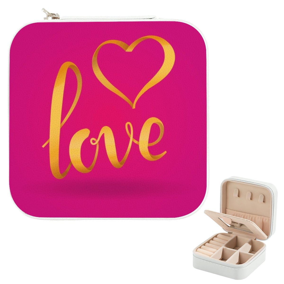 Love Gold Letter Heart Valentine Gifts Earring Organizer With Mirror Travel Earring Organizer Jewelry Box For Necklaces Ring