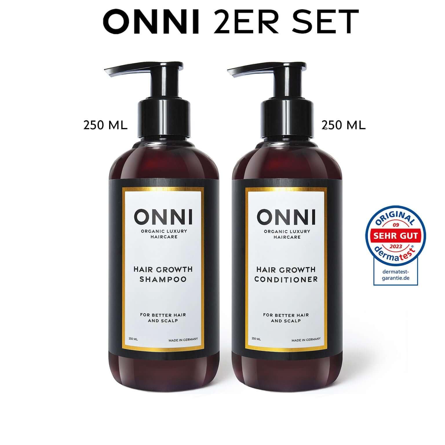 ONNI – Shampoo & Conditioner für Haarwachstum 2x250ml Set – Haarpflege mit Follicusan & Koffein – Für kräftiges, voluminöses Haar – mit wertvollen Extrakten – silikon- & parabenfrei