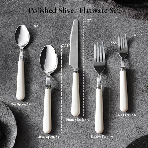 CAROTE-30Pcs-Silverware-Set-Stainless-Steel-Flatware-Set-with-White-Handle-Dining-Tableware-Cutlery-Set-for-6-Utensil-Sets-for-Home-Restaurant-Mirror-Polished-Spoon-and-Fork-Set-Dishwasher-Safe CAROTE 30Pcs Silverware Set Stainless Steel Flatware Set with White Handle Dining Tableware Cutlery Set for 6 Utensil Sets for Home Restaurant Mirror Polished Spoon and Fork Set Dishwasher Safe