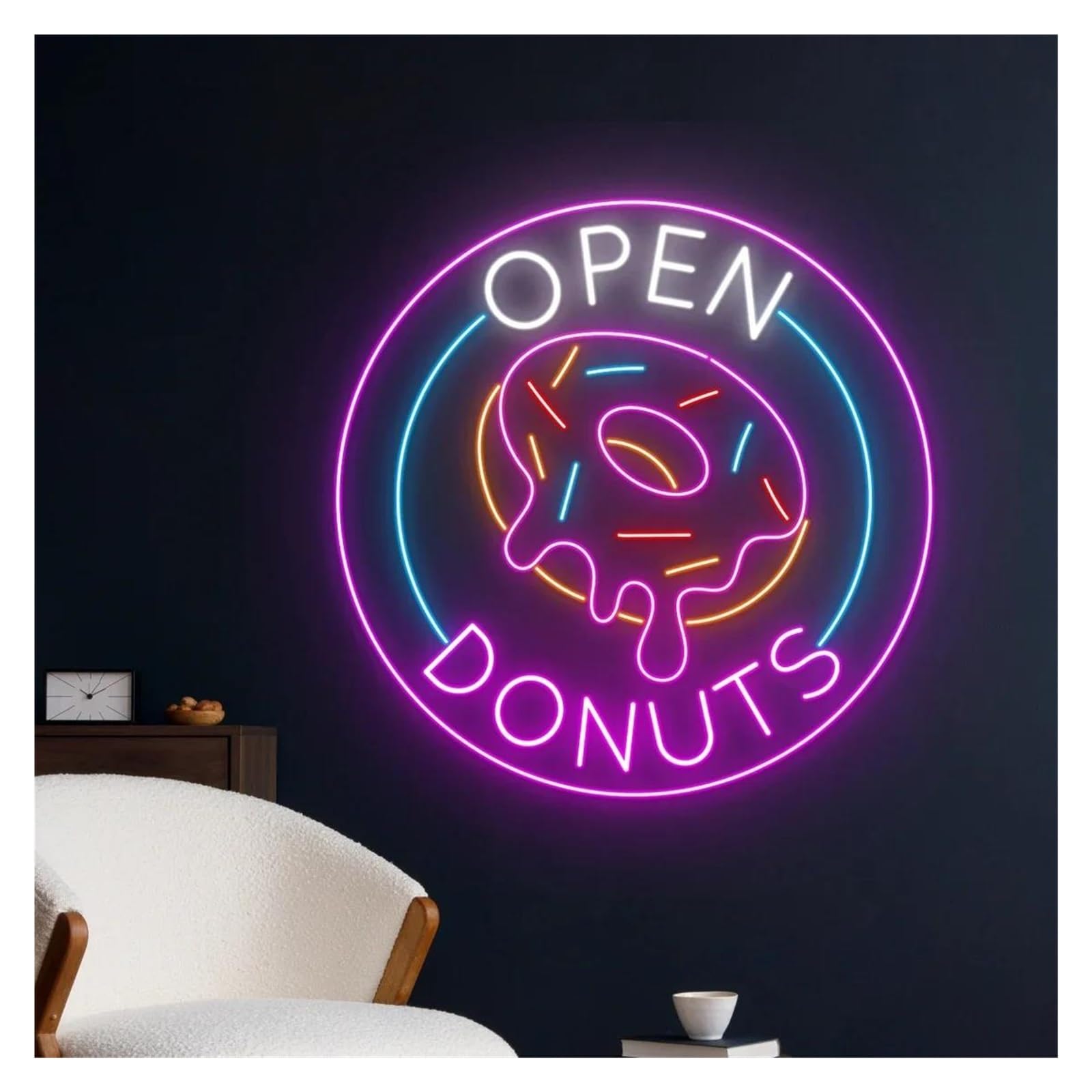 Decoración Lámparas Letrero De Neón Donuts Abiertos, Luces Brillo Ajustables Adecuadas Para Decoración Pared Tienda Piruletas, 50cmx50cm