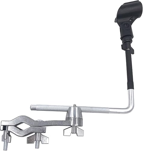 Juego de batería Soporte de montaje para micrófono, abrazadera de montaje en estante de batería con brazo de montaje de micrófono en forma de L Clip