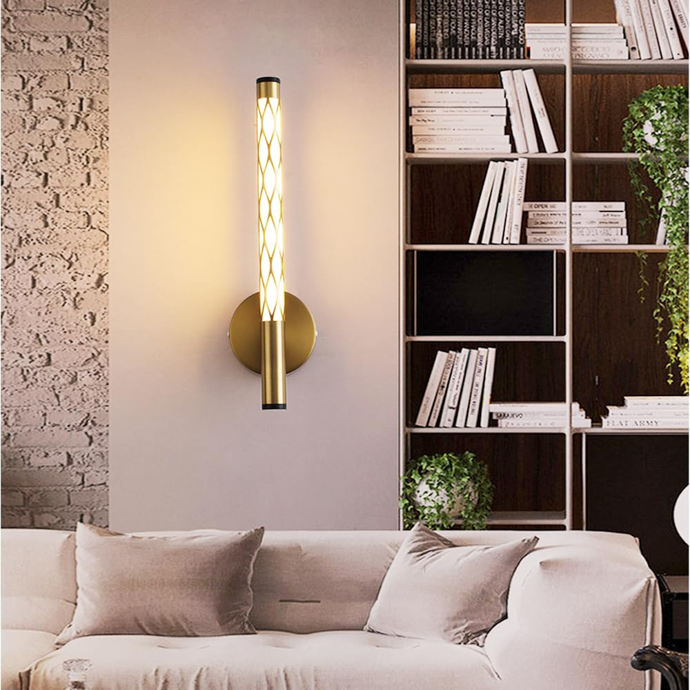 Nowoczesna lampa ścienna do wnętrz kreatywna złota taśma LED do sypialni salonu wejście długa rura 4W (wysokość : 30 cm)