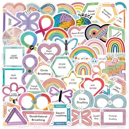 100 Pcs Calming Breathing Exercise Stickers - Waterproof Vinyl Removable No Residue Stickers for Skateboard Fridge Laptop Phone Luggage Suitable for Kids Girls Adults Boys(Calm-100)