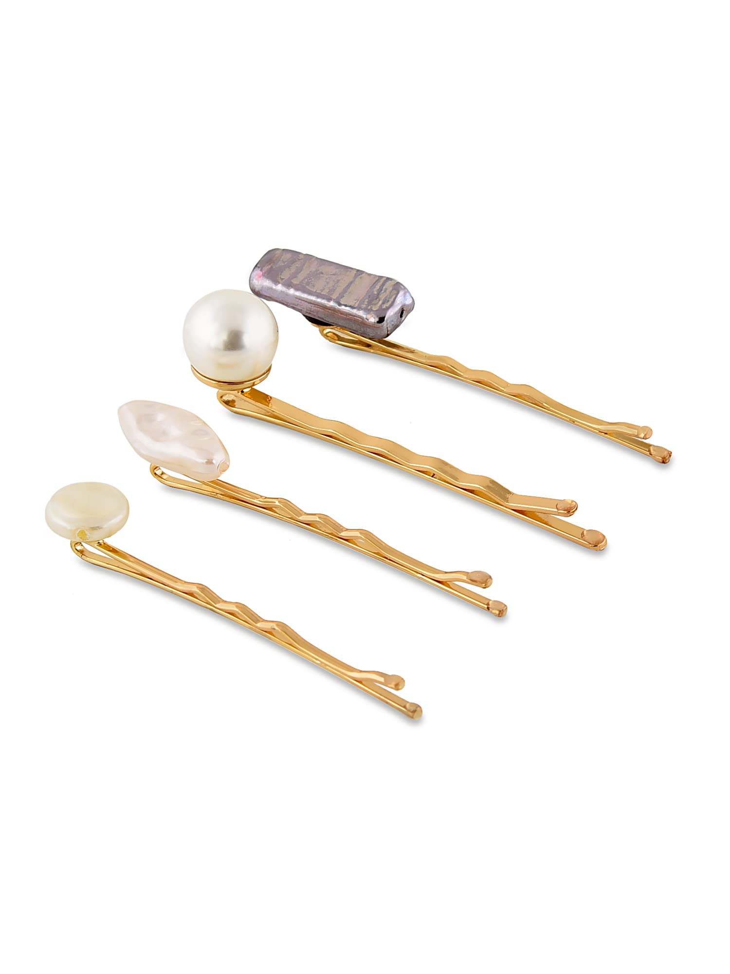 zaveri pearls Gold Tone Set Of 4 Contemporary Pearl Bobby Hair Pins For Women-ZPFK14937-picture-50