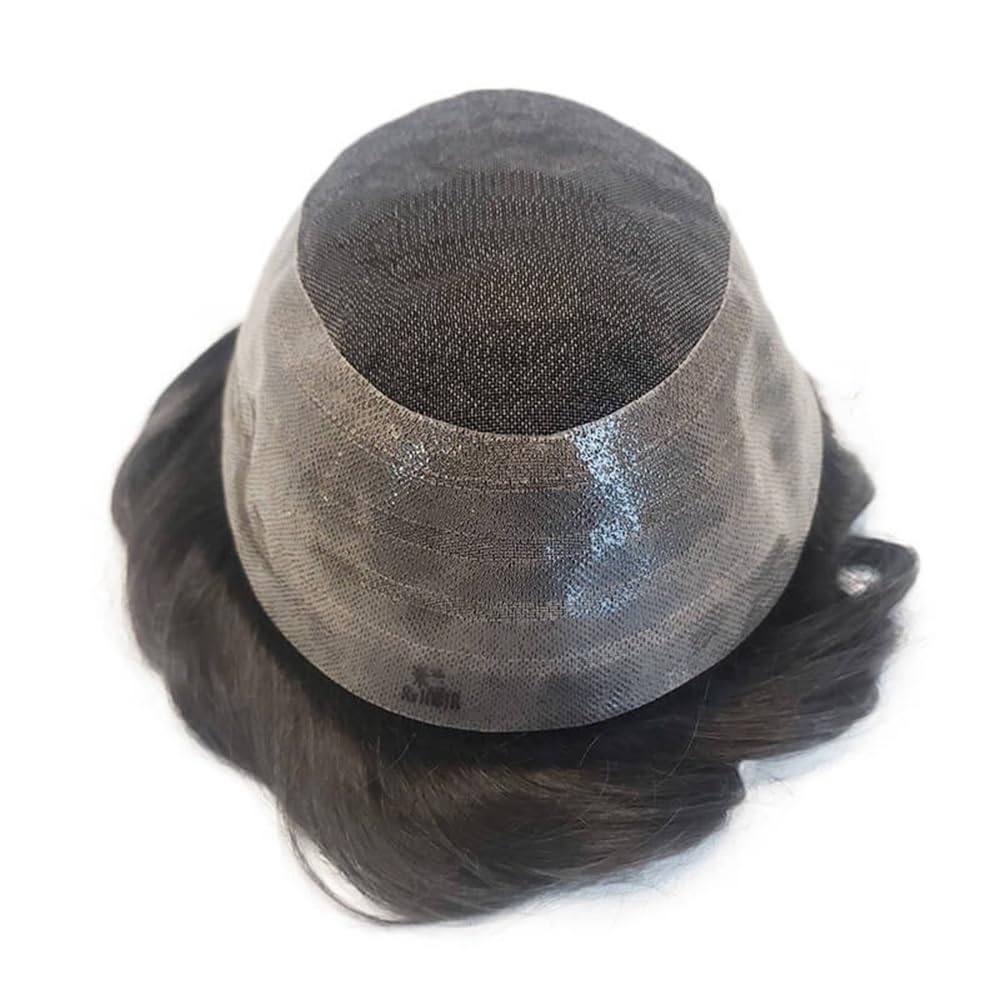 Men's Toupee Protesi capillare in capelli umani naturali, toupee traspirante, mono superiore fine con PU intorno, da uomo(6x9)