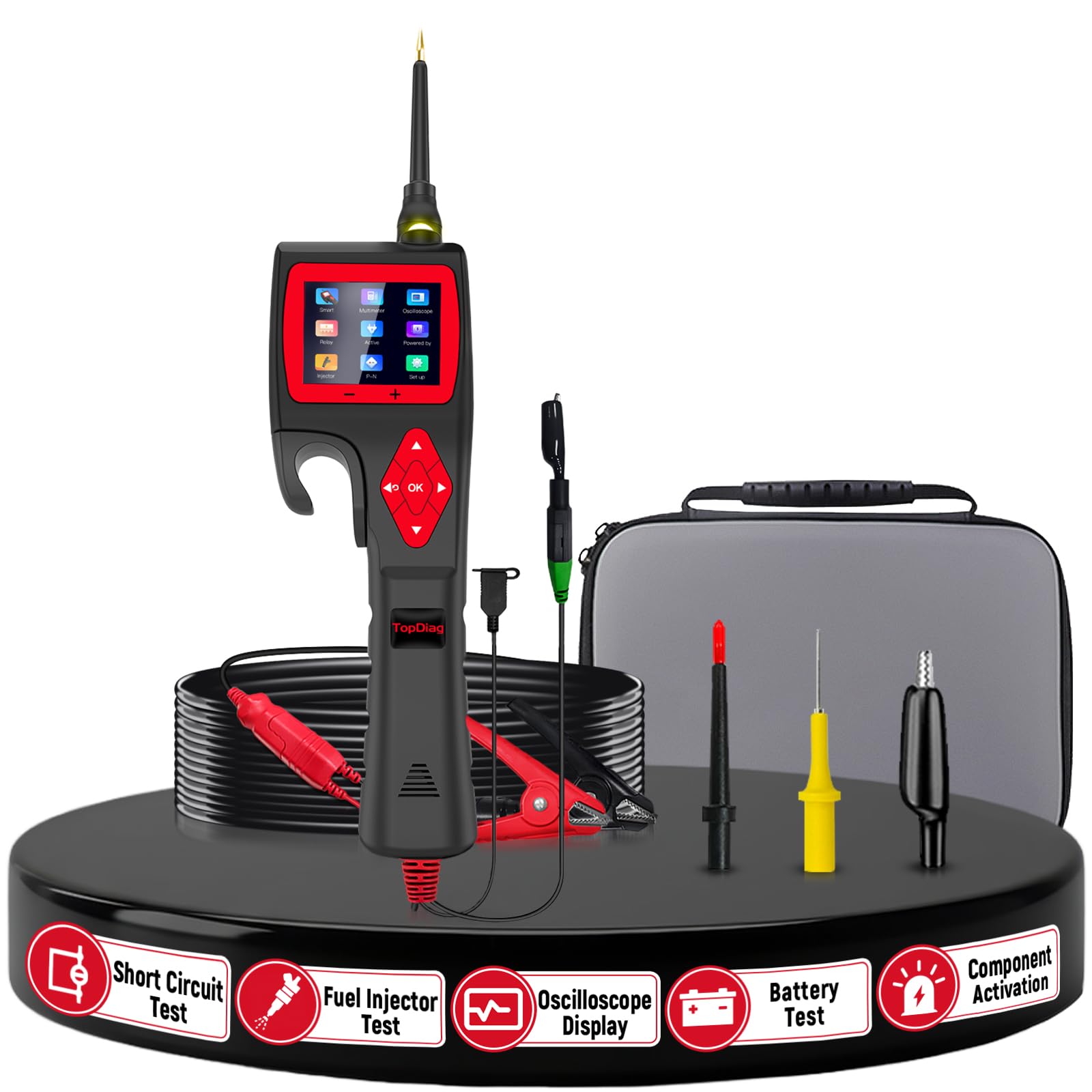 TopDiag P200 Power Circuit Probe Kit - Automotive Circuit Tester with 2024 Online Update, 9~30V Voltage Range, Multimeter, Relay Test, Fuel Injector Tester, Activating Component, Oscilloscope Mode