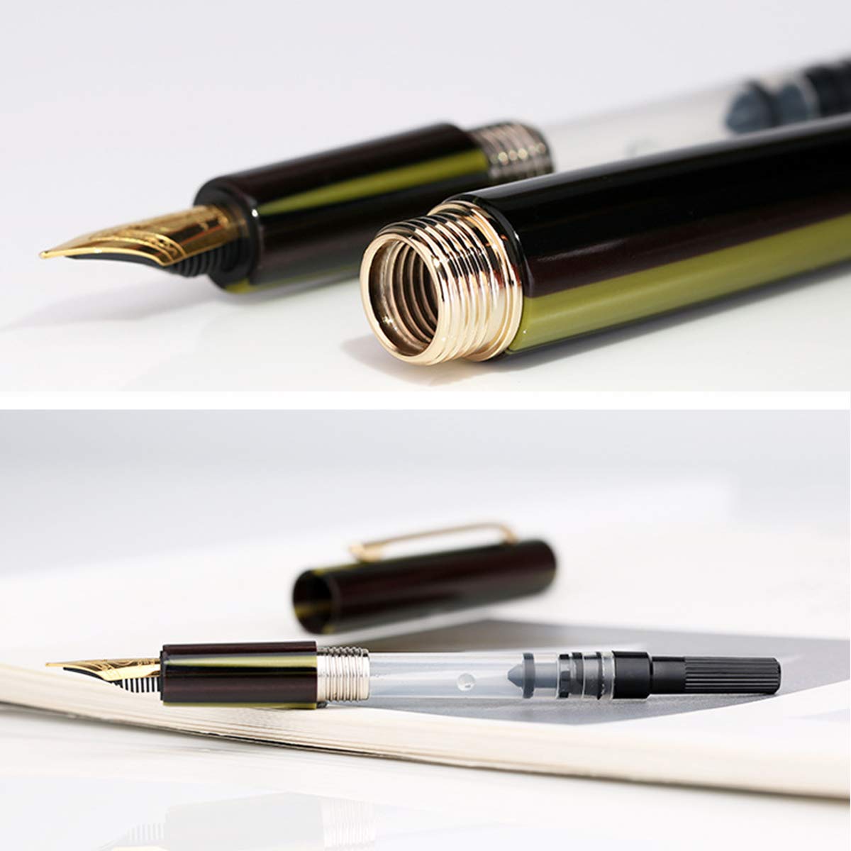 VIDOO Acryl Streifen Füllfederhalter Ef/F 0.38 Mm 0.5 Mm Nib Büro Schreiben Stift Unterzeichnung Geschenk-Set - Grün - Ef