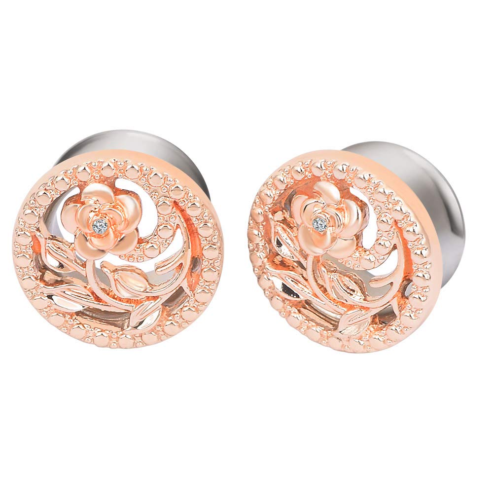 Stuppendux Stainless Steel Diamond Rose Double Flared Flesh Ear Tunnels Plugs Stretcher Expander Kit Gauge 2g-5/8