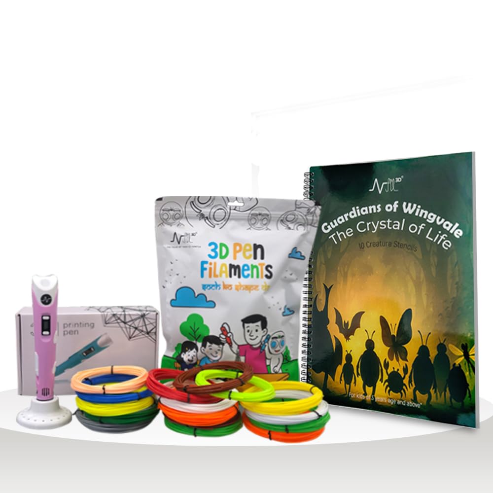 NFIL3D Pen Kit for Kids | 3D Pen Starter Kit – Includes 3Pcs Filament 5Meter Each & 1Pcs Cable, 1Pcs Stand,& 1Pcs 3D Pen with Stencils Book & (10Pcs Multicolor Filament 5meter Each in Pouch) (Pink)-image-31