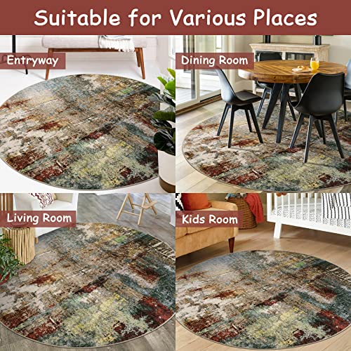 Lahome Modern Abstract Round Rug 6ft - Large Red 6x6 Circle Rugs for Living Room Bedroom Dining Room,Soft Non Slip Mat Indoor Floor Carpet for Coffee Table Hardwood Playroom