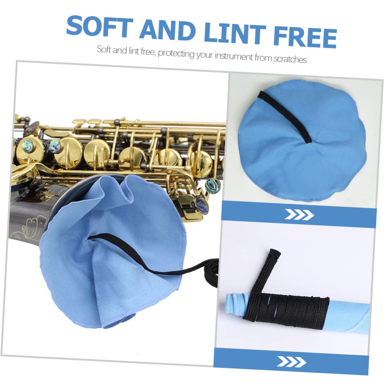 ERINGOGO Saxophone Cleaning Cloth Lacquer Saxophone Sax Clarinet Cleaning Cloth Saxophones Maintenance Saxophone Neck Strap Tool Instruments Cleaner Swab Grease Cleaning Kit Blue Faux Suede