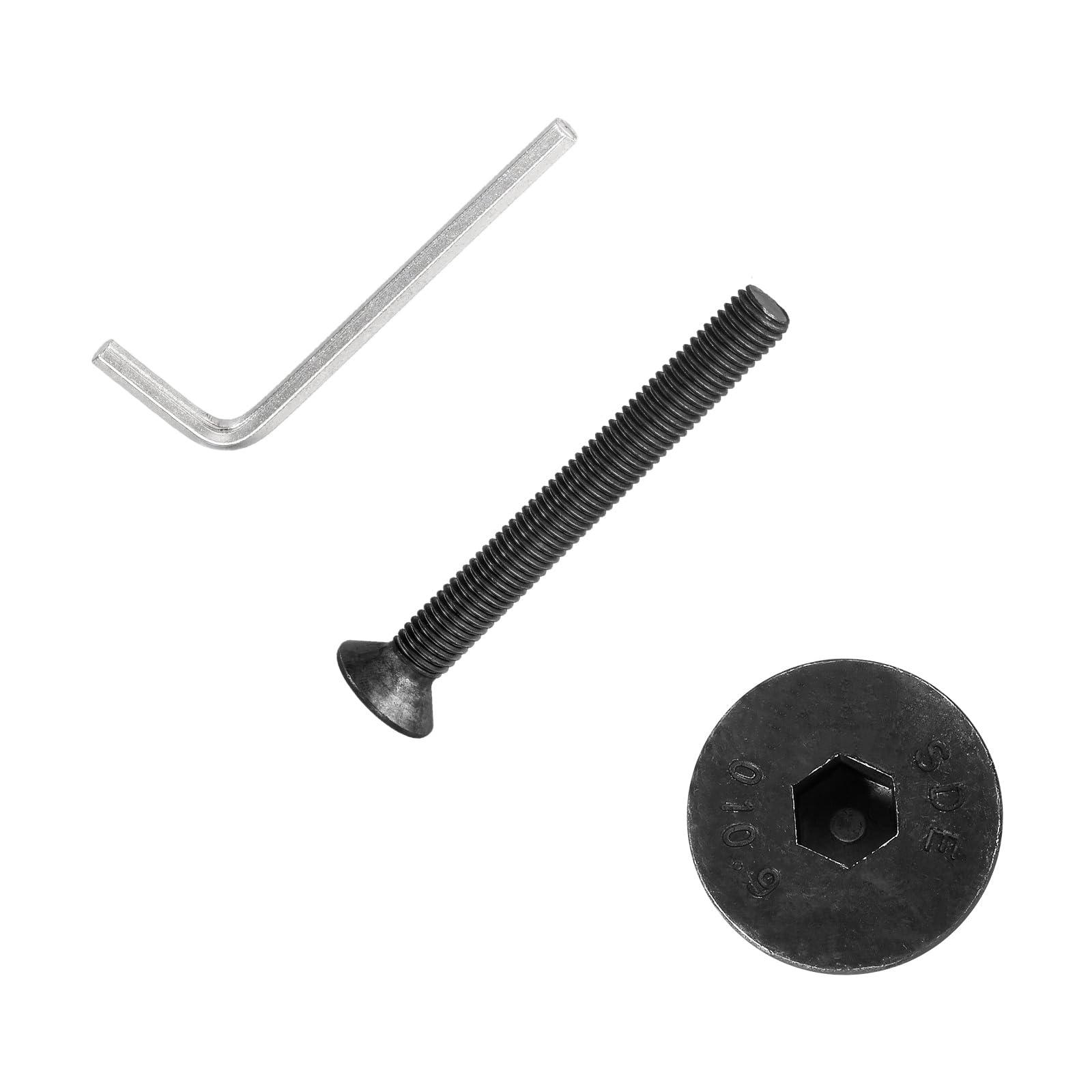 PATIKIL M10x90 mm Flat Head Socket Cap Screws, 2 Pcs Carbon Steel Flat Countersunk Bolts Hex Socket Drive Machine Screws Full Thread Grade 10.9 with Hex Spanner, Black