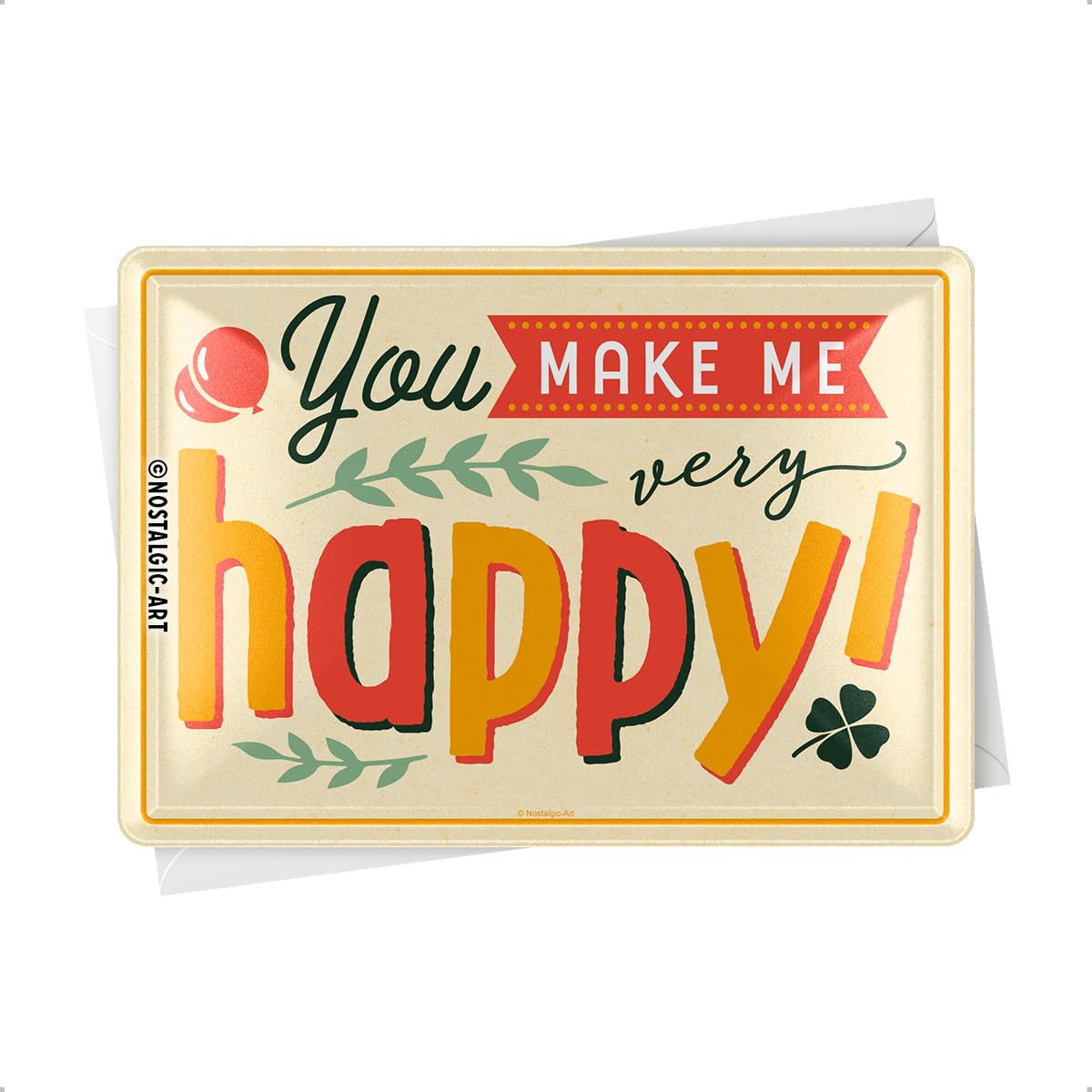 Retro Blechpostkarte „You Make Me Happy“ – 10x14 Cm, Mit Umschlag, Made In Germany