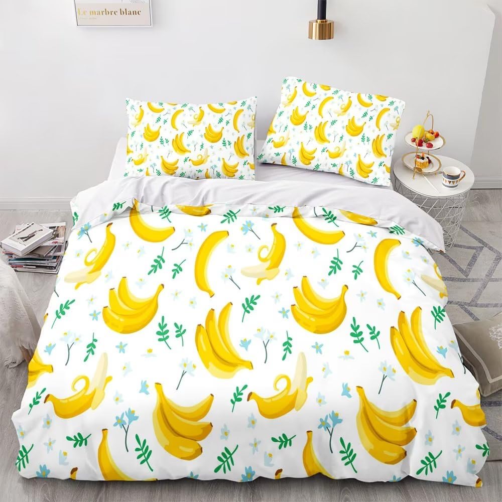 LoCzek Banana zestaw pościeli na łóżko Super King, owoce, z zamkiem błyskawicznym, łatwa pielęgnacja, luksusowy zestaw pościeli z miękkiej mikrofibry, w zestawie 1 poszewka na kołdrę 260 x 220 cm i 2