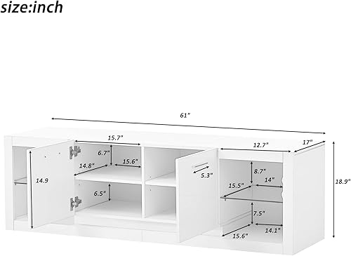 Miniatura 2 de P PURLOVE Soporte de TV moderno con almacenamiento, soporte de TV LED negro, centro de entretenimiento para juegos, gabinete de TV con luces LED que
