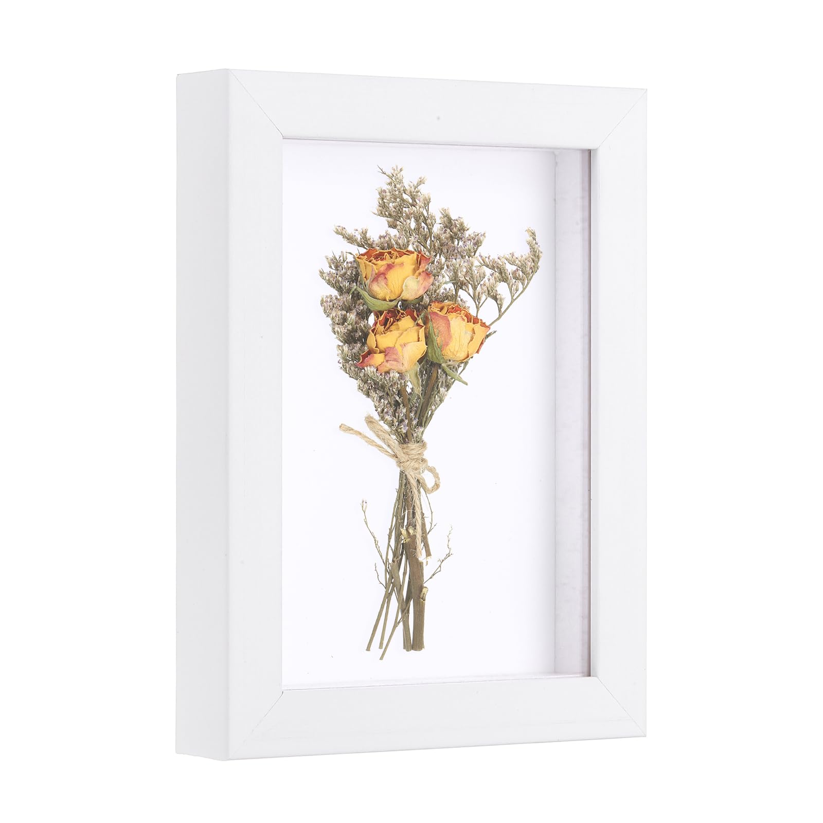 sourcing map 13x18 cm Shadow Box Display Frame, 2cm Deep Photo Shadow Box Plastic Display Case Wall Mount & Tabletop Display for DIY Photos Flowers Memorabilia Wedding, White
