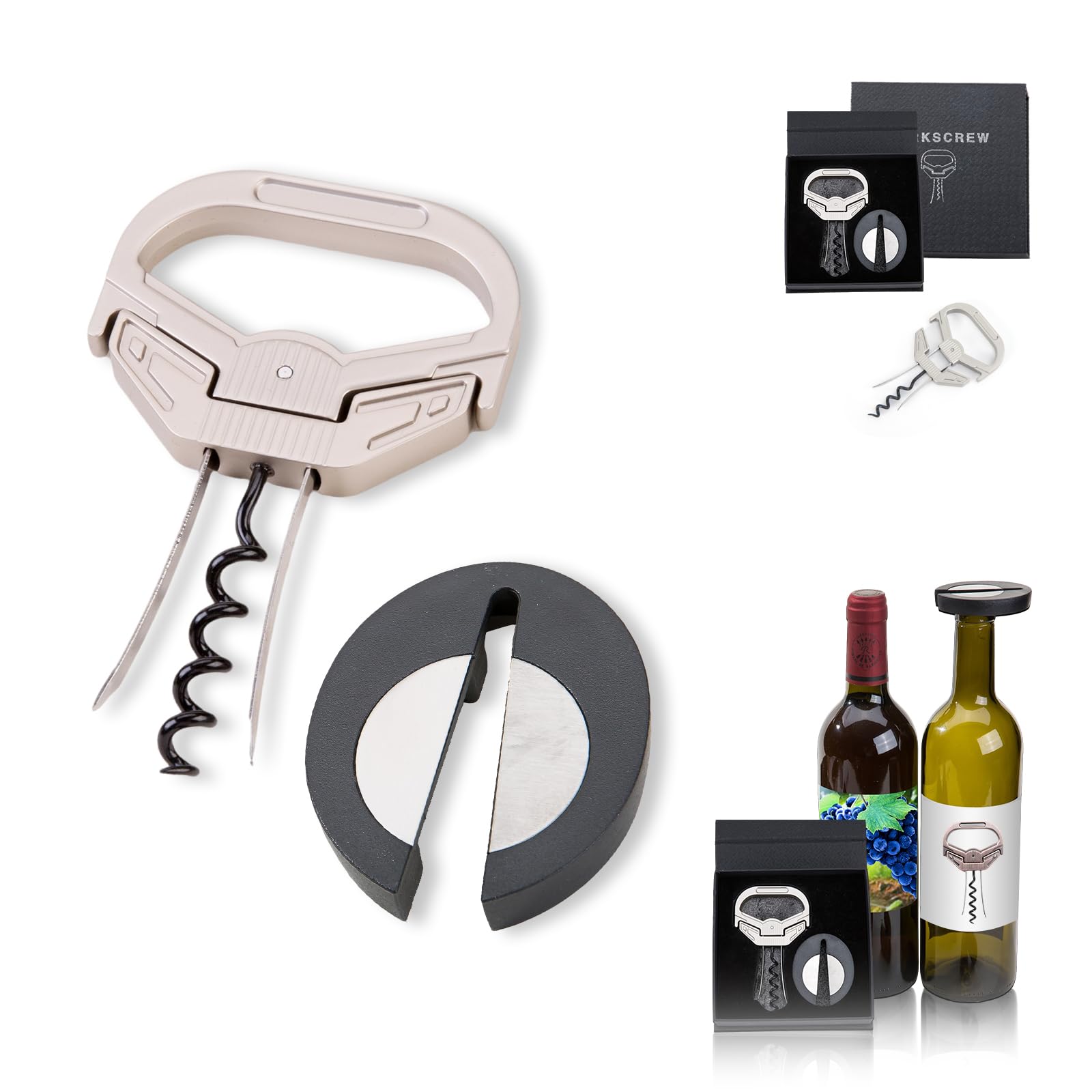 Ah So Weinöffner Set mit Kapselschneider, Korkenzieher für Alte Weine, Zwei Zinken Korkenentferner, Edelstahl Wein Flaschenöffner Geschenkset für Weinliebhaber