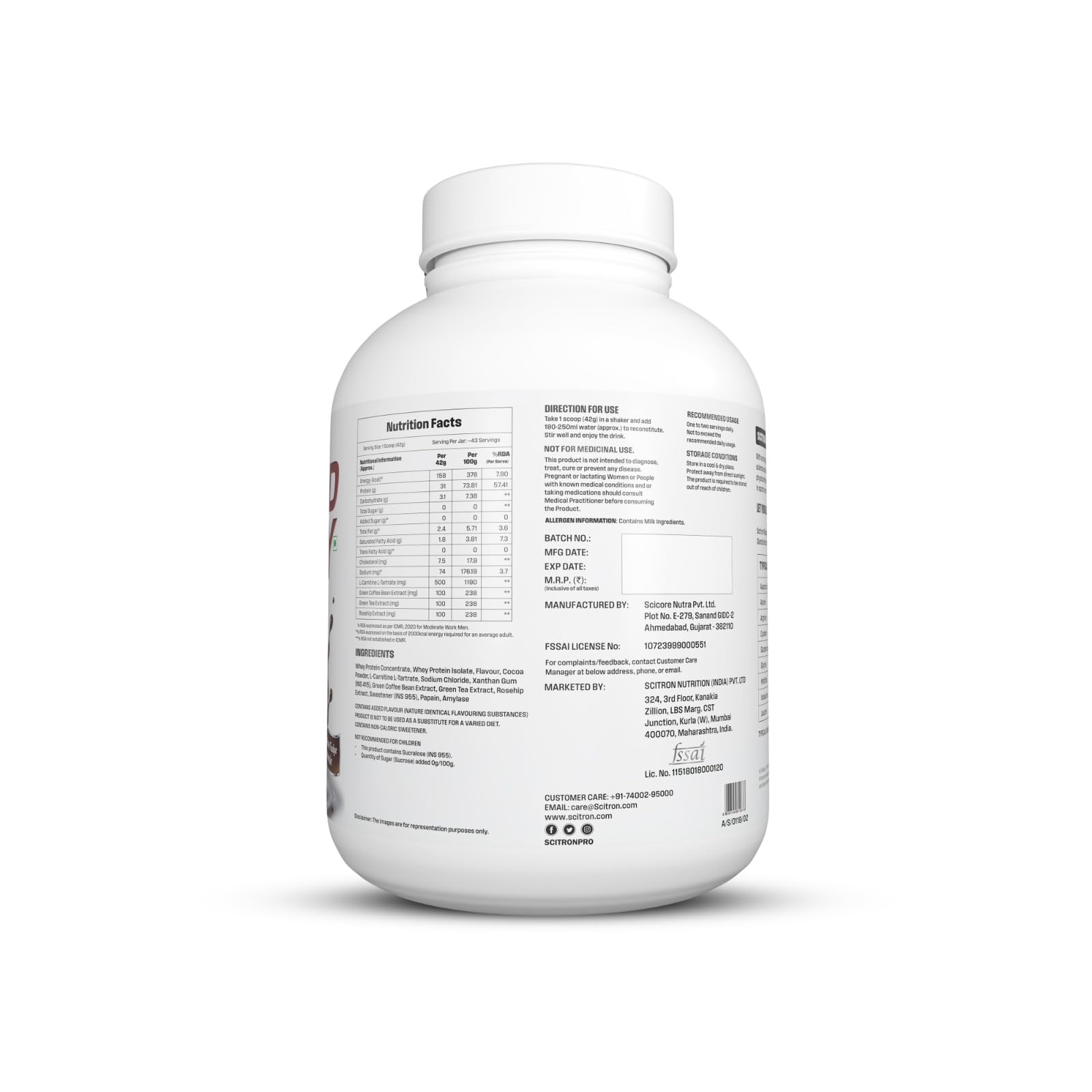 Scitron Ripped Whey Protein Powder 1.81 Kg- Chocolate Fudge Brownie| (30g Protein, 500mg L-Carnitine, 300mg CLA) | For Weight Loss & Post Workout Recovery — Amazon image 4
