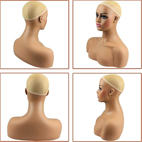 Miniatura 5 de Voloria Cabeza de maniquí femenina realista con maniquí de hombro, cabeza de PVC, busto de peluca, soporte para pelucas, peinado, gafas de sol,