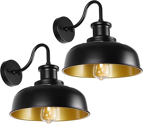 RZSR007-2 BK - Lámpara solar de granero para exteriores, con cuello de cisne, lámpara de pared exterior de granja, lámpara industrial exterior,