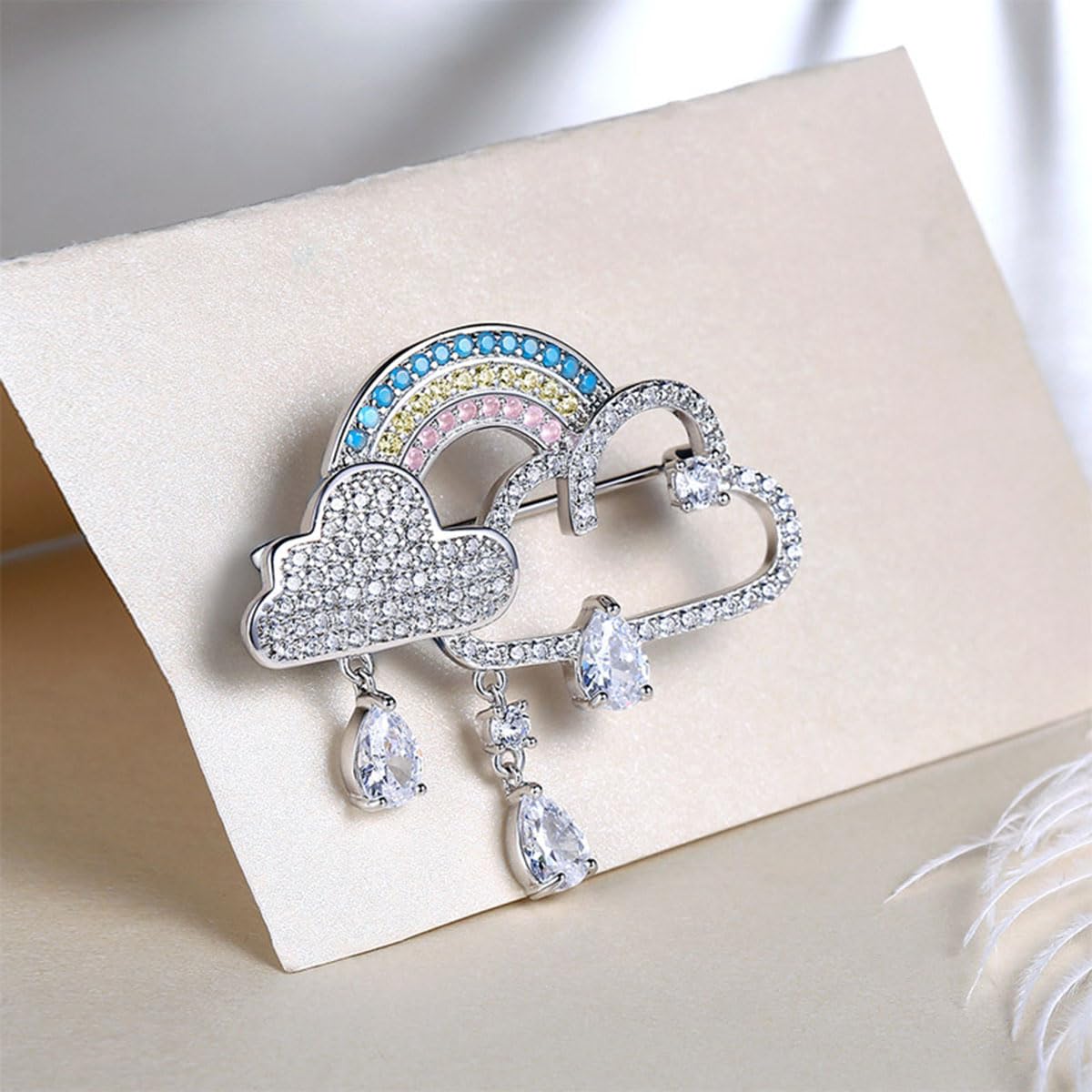 Squisito Pieno zircone Nuvola Arcobaleno Forma Spilla Argento Colore Pendente Spille per Donne Ragazze fine Gioielli in Rame Regali