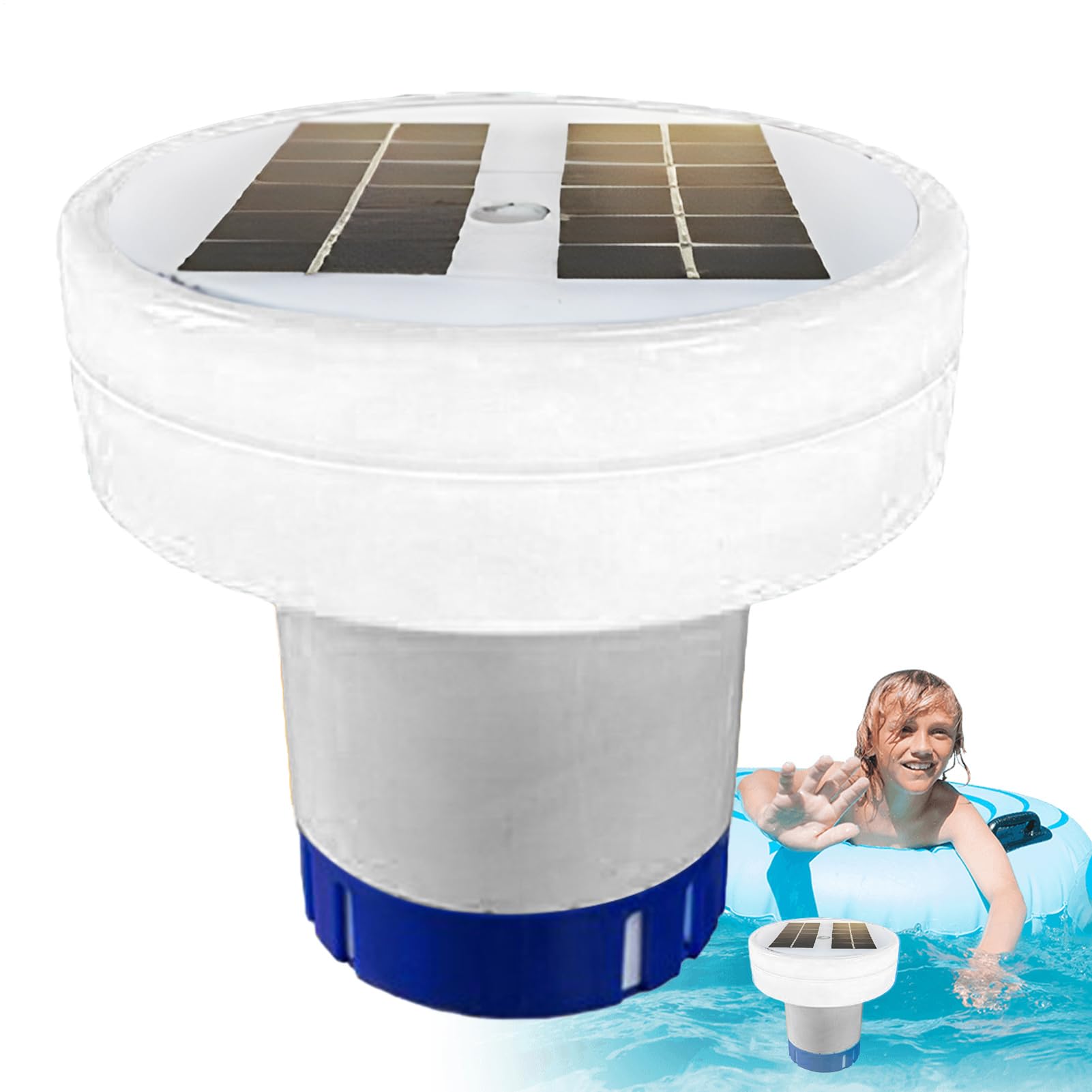 Ionizador de piscina solar flotante, purificador de agua alternativa a cloro para piscinas frescas de agua salada, energía solar para piscinas spas, limpiador ecológico con luz LED de cobre Io