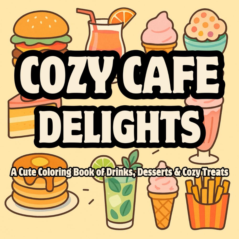 Cozy Cafe Delights: A Bold and Easy-to-color Cute Coloring Book of Drinks, Desserts & Cozy Treats