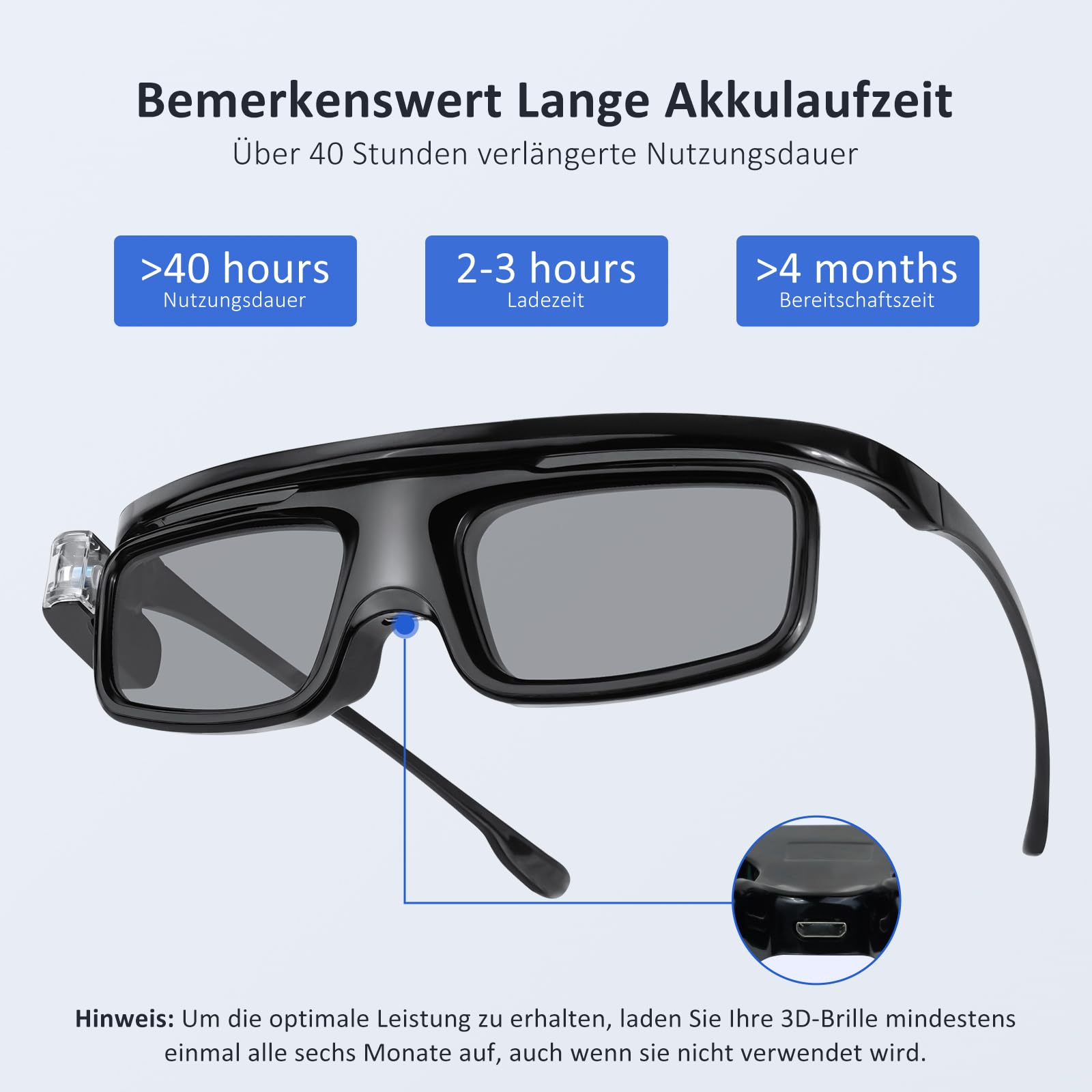 NexiGo DLP Link 3D-Brille, wiederaufladbare 3D Aktive ShutterBrille, kompatibel mit Aurora, Aurora Pro, TriVision Ultra, Nova Mini und Anderen DLP-Link 3D Projektoren (Schwarz - 2er Pack)