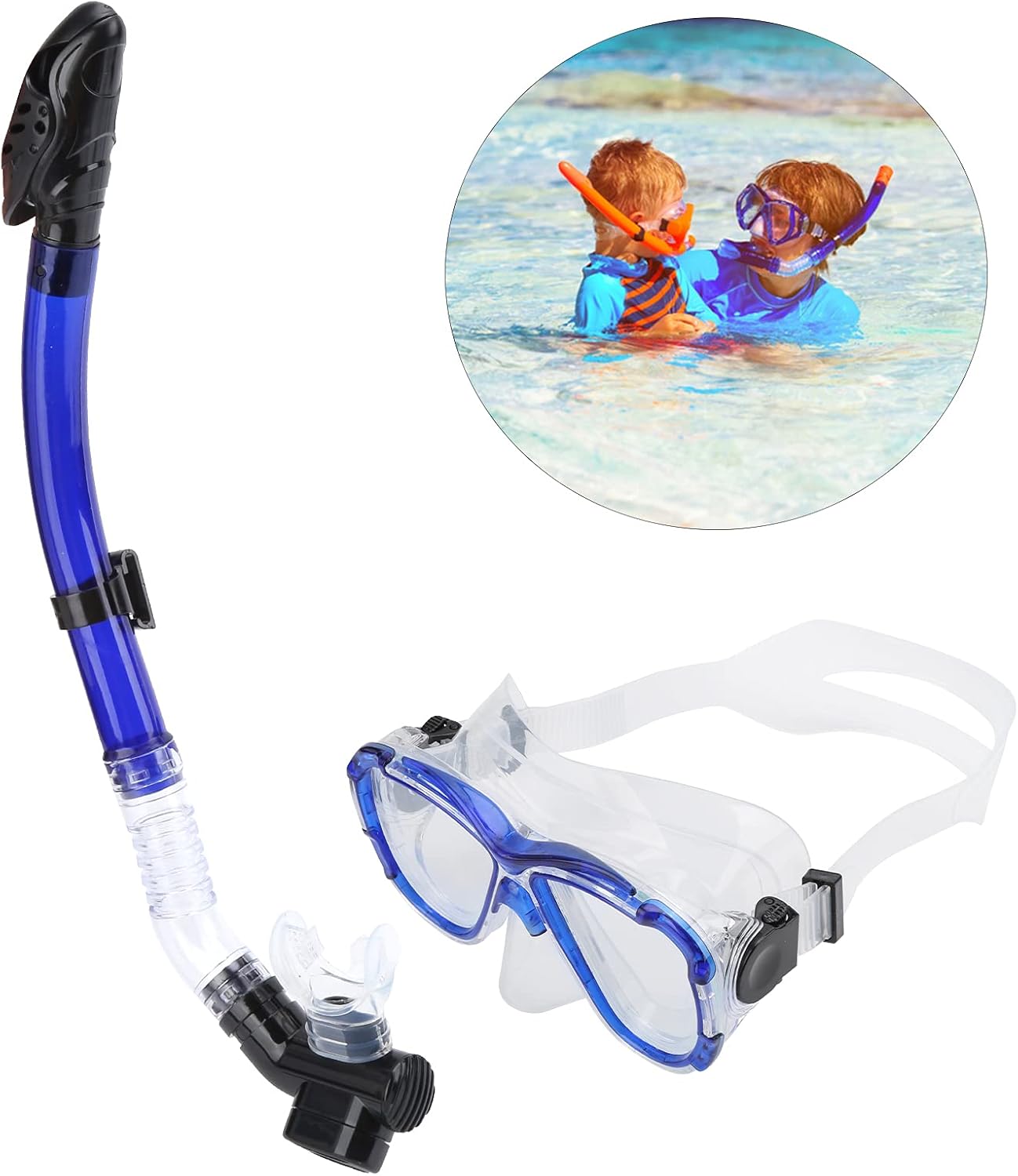 EVTSCAN Adults Snorkel Set Anti‑Fog Diving Cover Tempered Glass Goggles with Dry Top Snorkel Tube