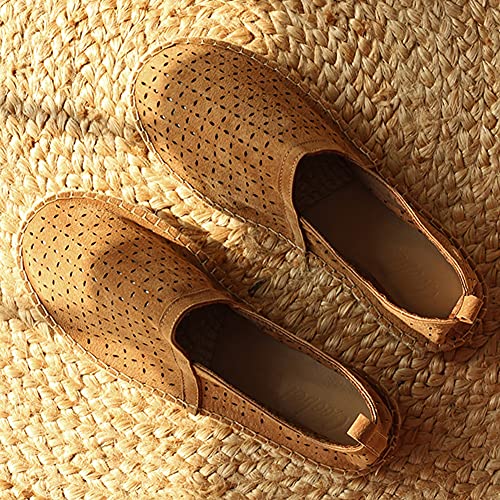Flip Flops Men's Breathable Leather Shoes, Hollow Shoes Straw Woven Fisherman Shoes Leather Breathable Sandals3