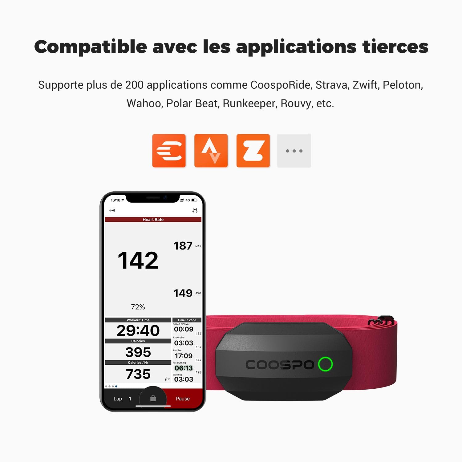 COOSPO H808S Capteur de Fréquence Cardiaque Bluetooth5.0 Ant+, Cardio Fréquencemètres ECG/EKG, Étanche IP67, Compatible avec Wahoo, Strava, adidas, Coosporide, Polar Beat, Kinomap