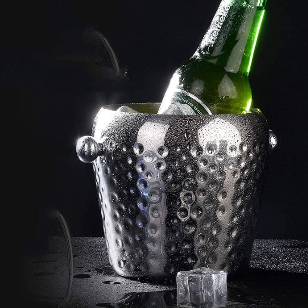 Cubitera Botella Vino Cubo de Hielo de Acero Inoxidable Mango de Transporte fácil Bebida Recipiente de Hielo Redondo para Vino de champán Cerveza Suministros de Bar de Fiesta de Cerveza
