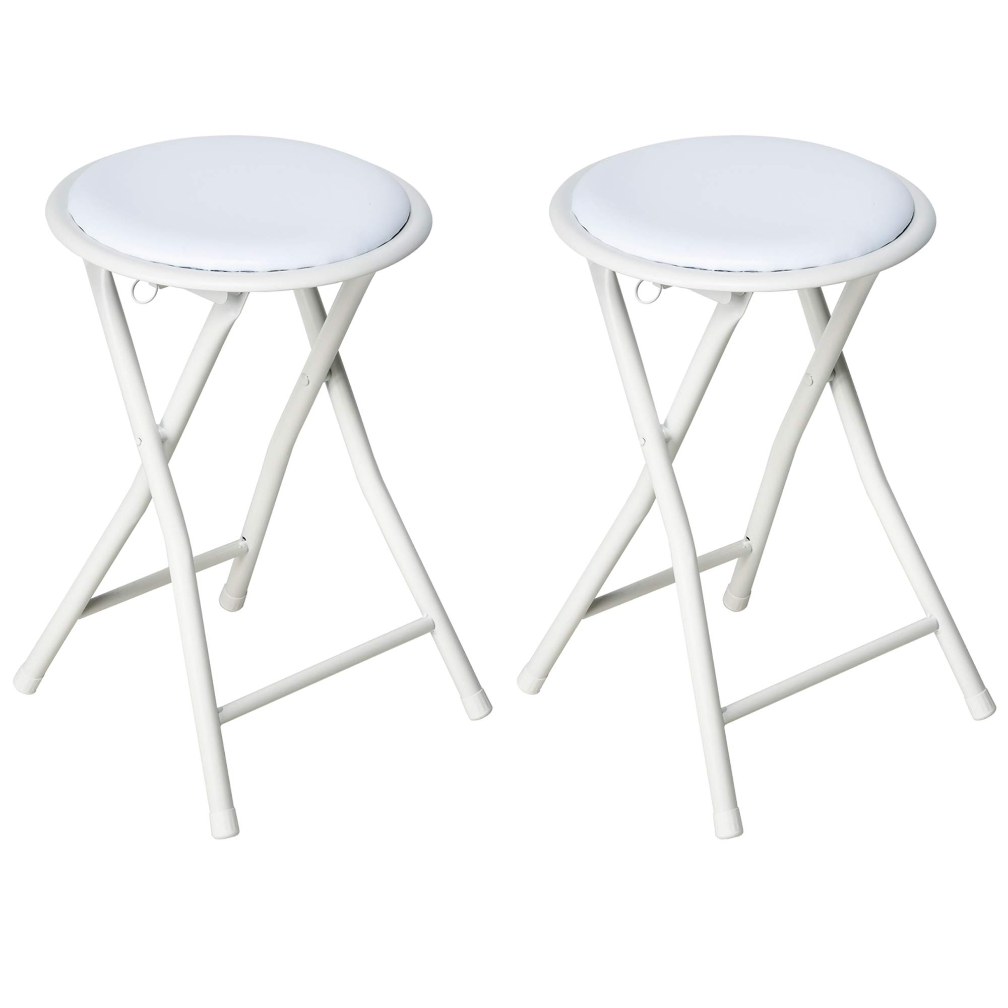 Nyxi Set of 2 Round Compact Folding Stool for Home Office (2 X Stool, White)