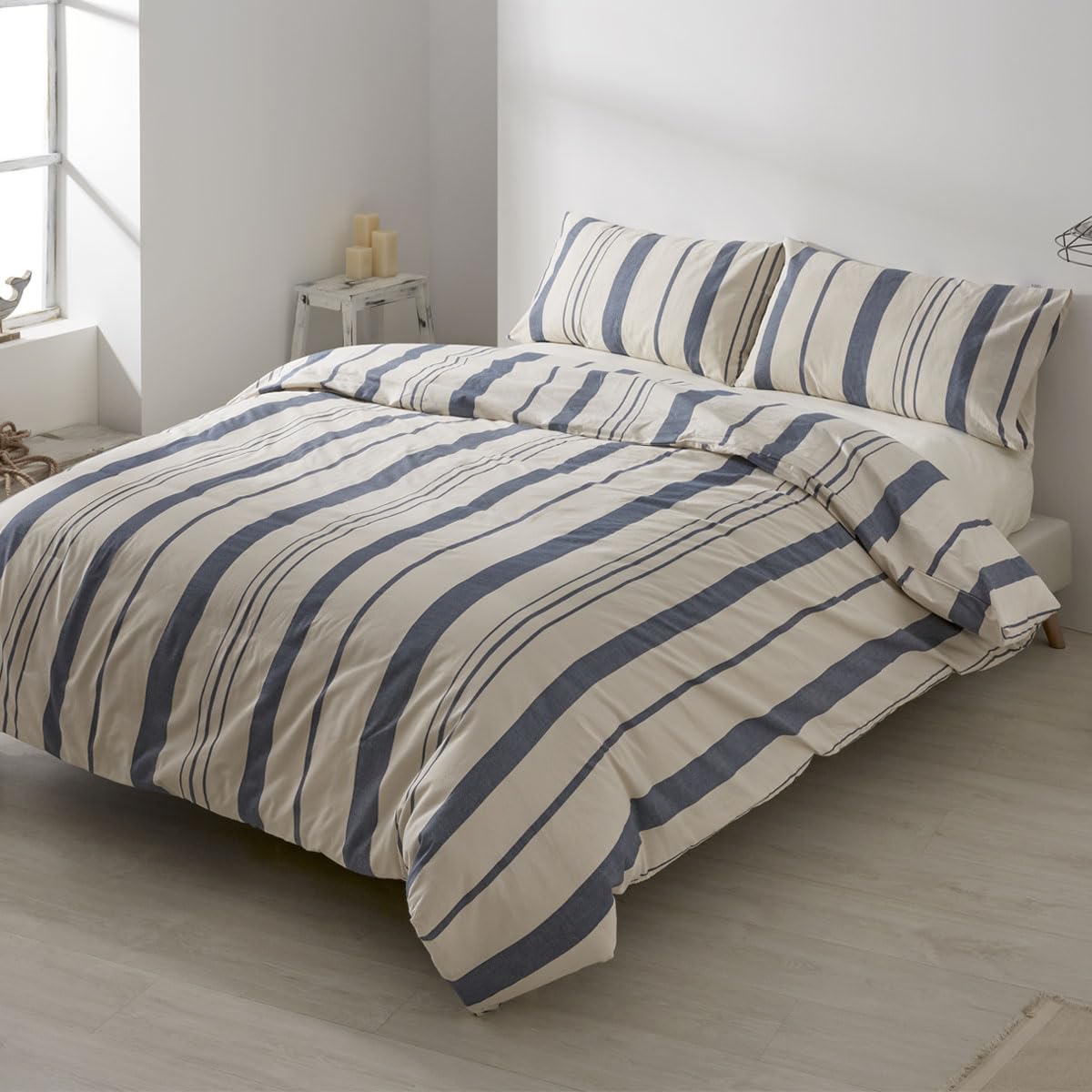 ESTELIA Dúo de Funda nórdica Biarritz - Color Azul - Cama de 150 cm. - Algodón 144 Hilos