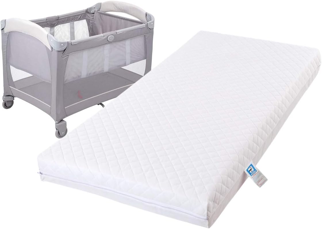 Brillars® Baby Travel Cot Mattress -Toddler Cot High Density Foam - Extra Thick | Antiallergenic | Breathable | Quilted Mattress Fits Graco/M&P Cots - Reversible UK Waterproof Cover (95x65x5) cm