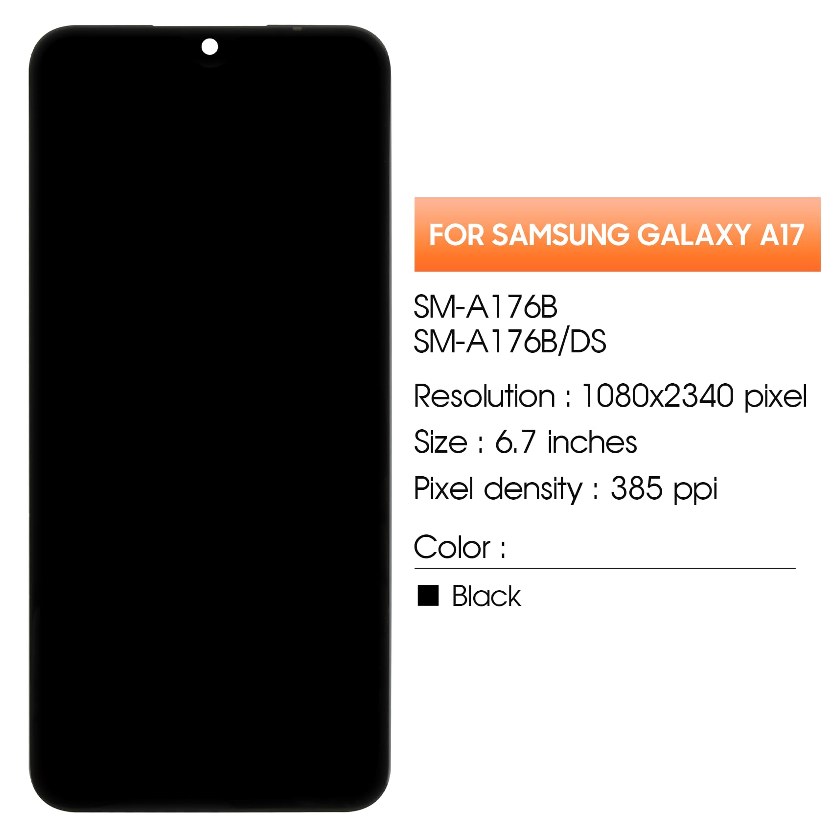AGCUT Écran LCD pour Samsung A17 5G Ecran Replacement pour Samsung Galaxy A17 5G SM-A176B SM-A176B/DS 6,7" LCD Display Digitalizer Touch Screen Assemblée avec Réparation (Noir Incell, sans Empreinte)