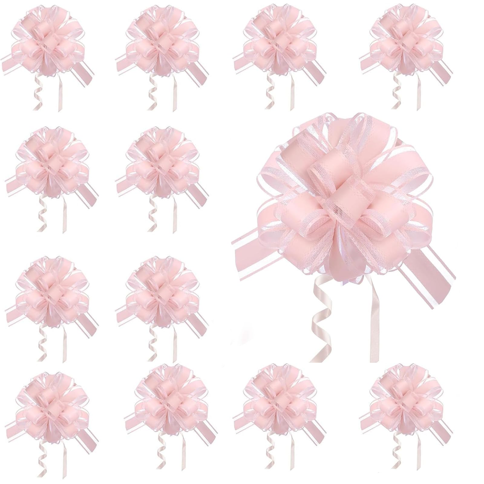 12 Pcs Pink Bows for Gift Wrapping, 4.3inch Bows for Gift Wrapping, Pull Bows for Presents and Hampers, Pink Bows Use for Wedding/Valentine's Day Gift, Birthdays Gift Decoration, Cars, Baskets ﻿