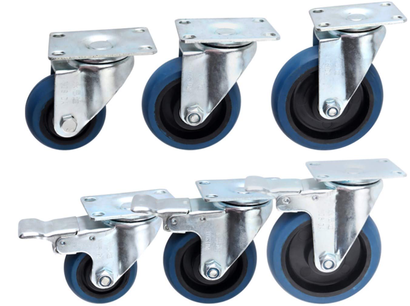 Rotelle for Carichi Pesanti,Ruota Girevole in Gomma,Rotella for Mobili for Trolley,Rotella Universale a 360 Gradi,Ruote con Blocco Freno,Capacità di Carico 400kg,4 Pezzi (5 Pollici,Freno) ( Color : Sw